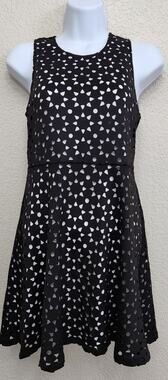 Ruby & Bloom Black White Floral Cutout Overlay Fit N Flare Mini Dress 14 Flowy